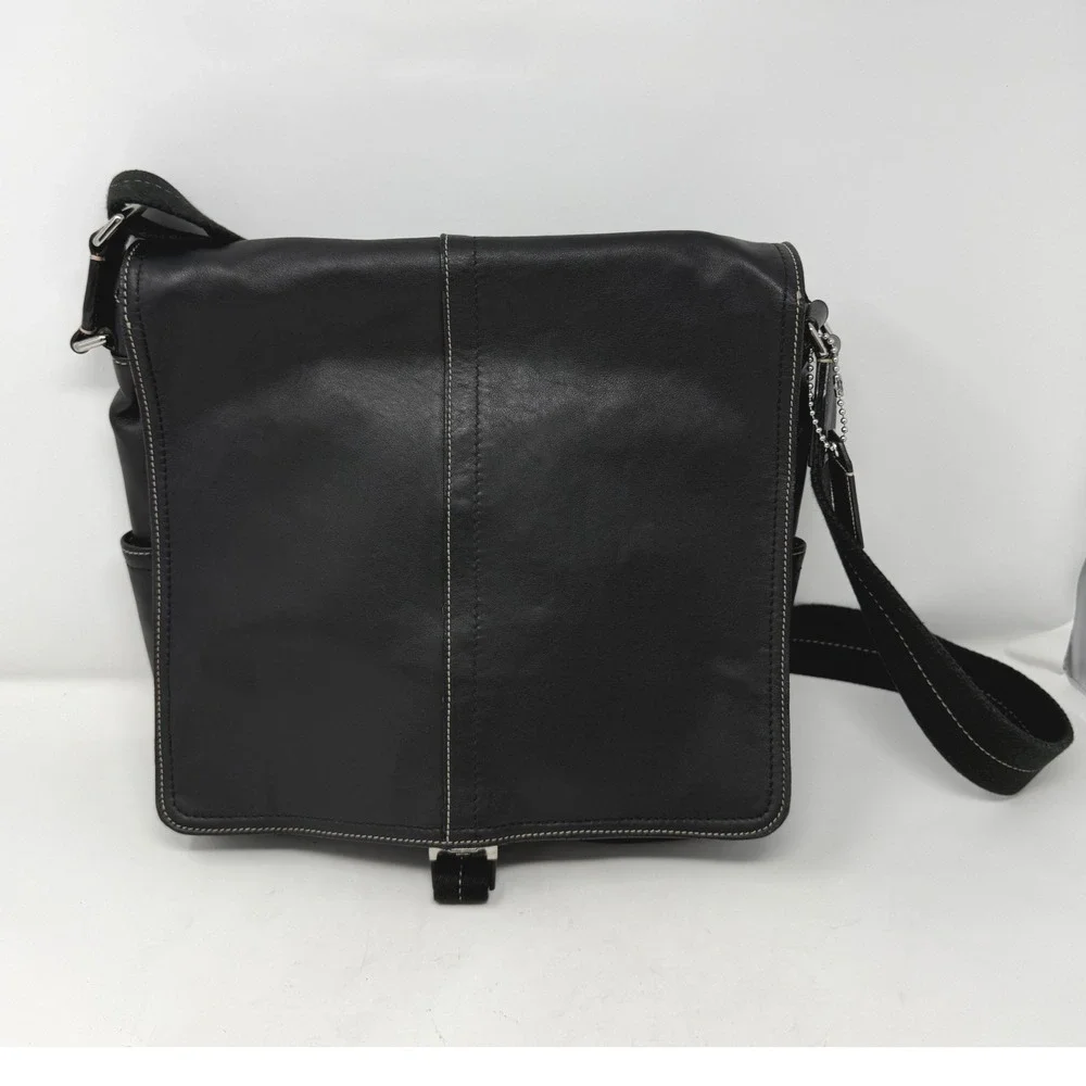 Coach Transatlantic Map Messenger Bag Black Leather F70105 Mens Large Crossbody
